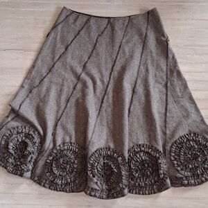 Sunny Taylor Wool Blend Rosette A-line Flowy Ruffle Flare Drop Waist Midi Skirt